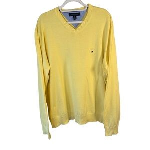 Tommy Hilfiger Men's V-Neck Sweater in Bright Yellow Size XL Classic Preppy